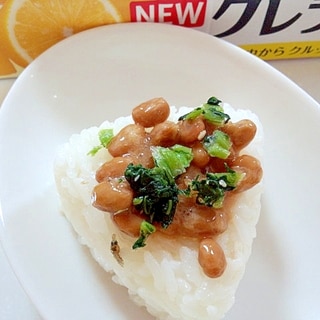 茨城県水戸納豆と野沢菜のわさびおにぎり